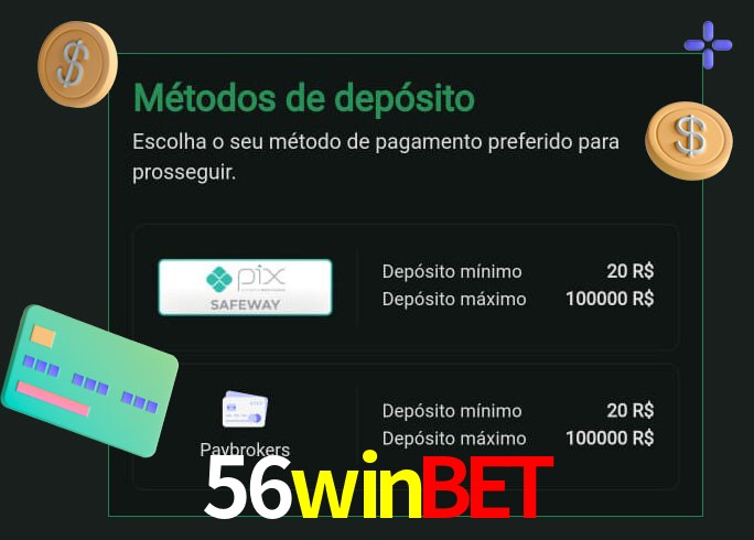 O cassino 56winbet oferece uma grande variedade de métodos de pagamento